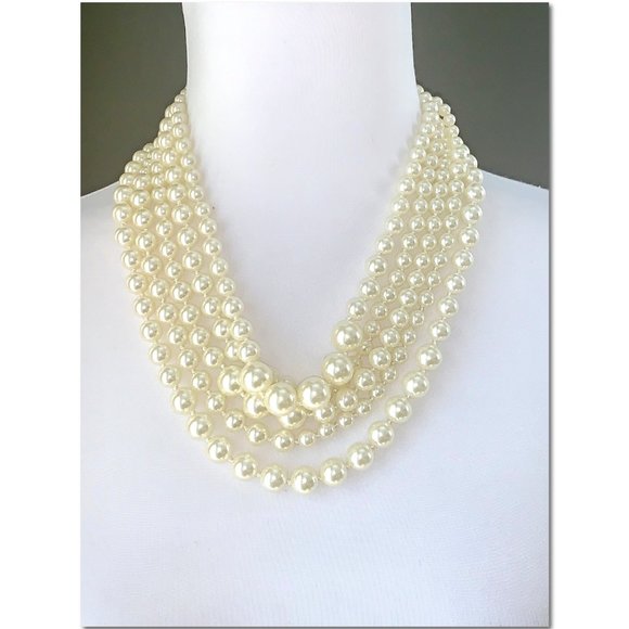 J. Crew Cascading Multistrand Faux Pearl Statement Necklace EUC - Picture 5 of 5